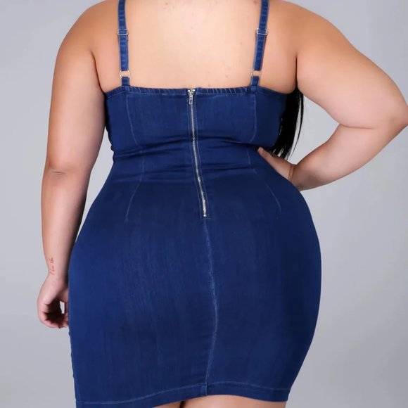 Plus Size Women Elegant Basic Denim Sleeveless Bodycon Slip Dress - Picture 5 of 16